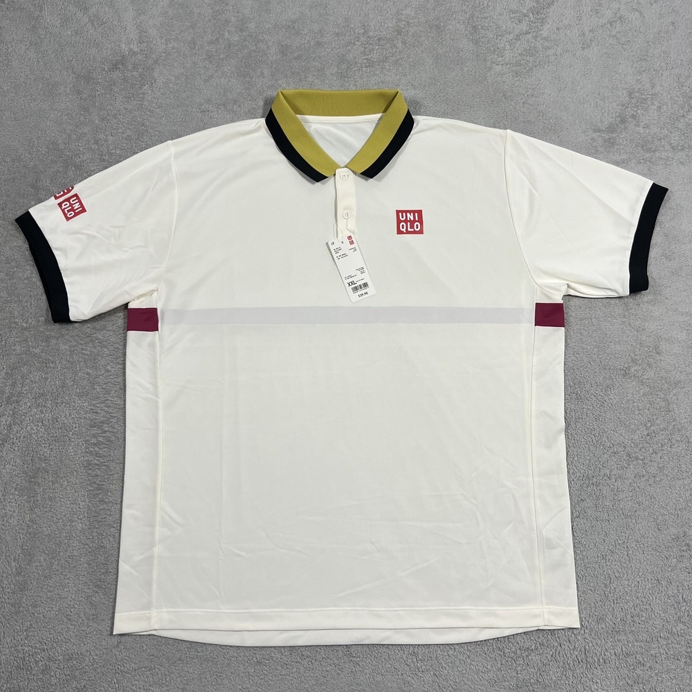 Uniqlo Kei Nishikori Polo Shirt Men 2XL French Open 2020 Dry-Ex Tennis Off White
